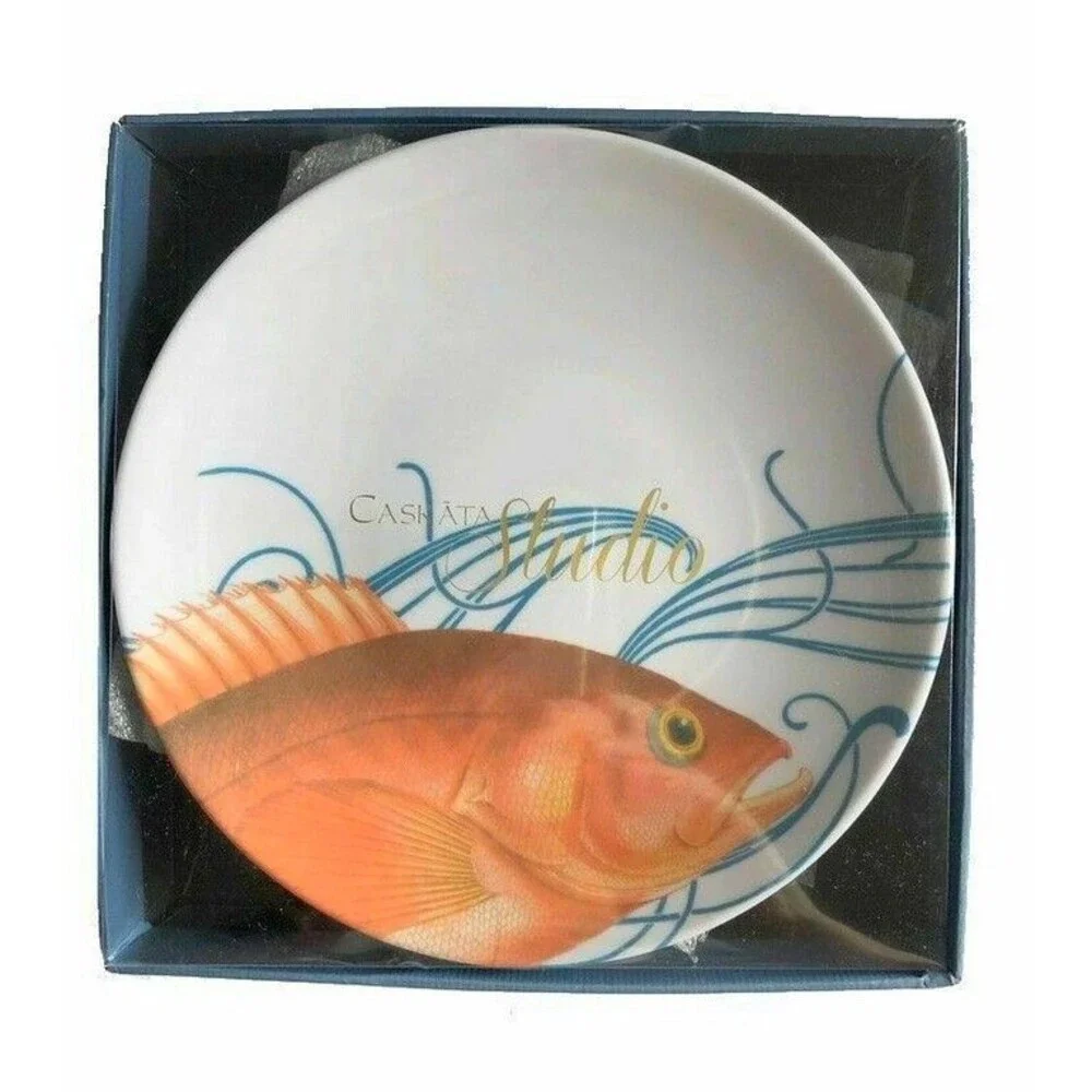 Caskata Studio Plates Melamine Set of 4 Appetizer Dessert Sushi Gold Fish 6 In